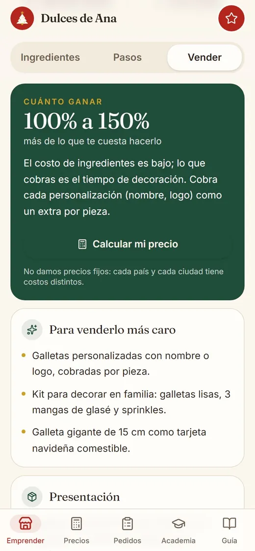 Pestaña «Vender» con cuánto ganar e ideas para venderlo más caro