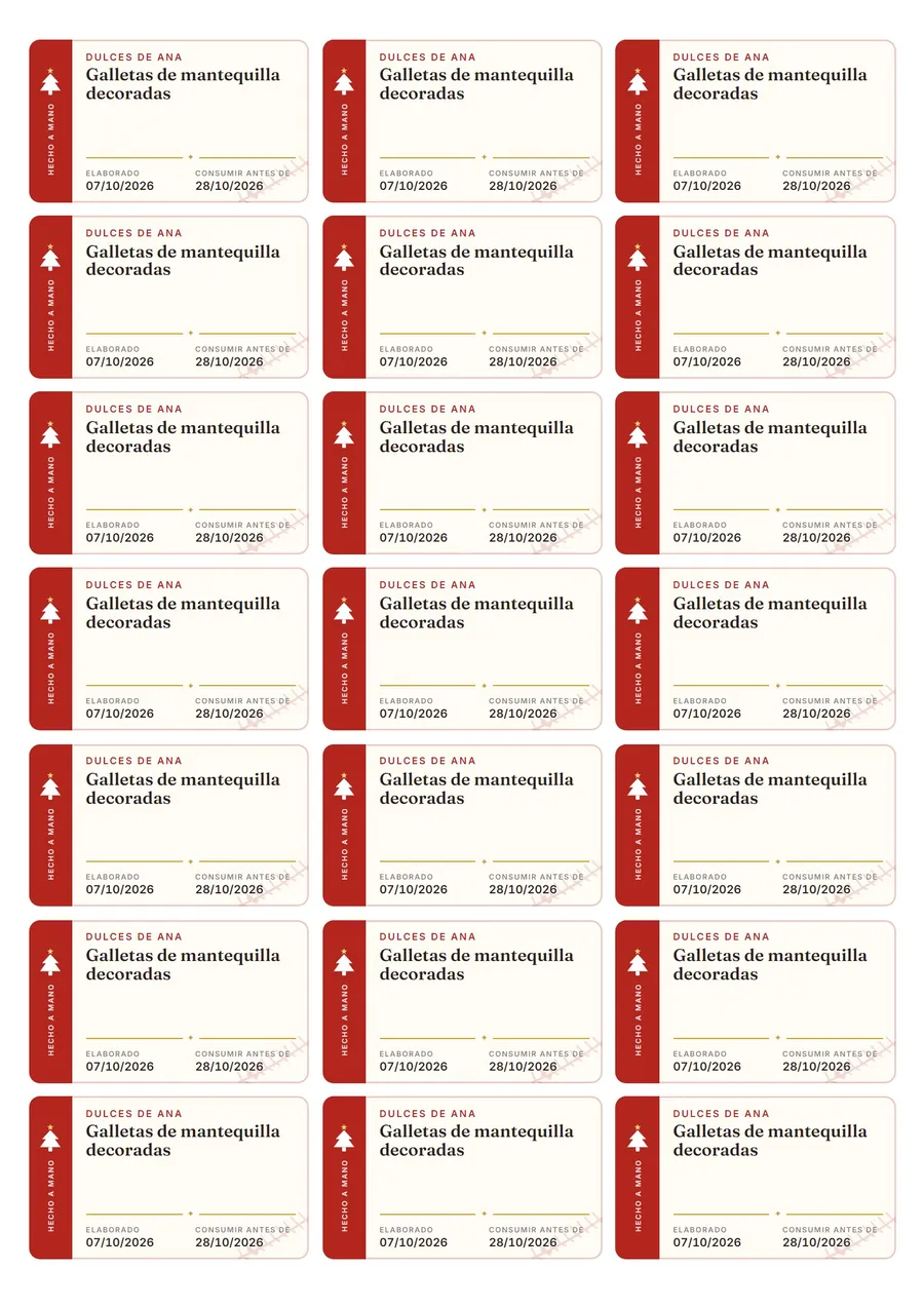 Hoja de etiquetas navideñas para imprimir generada por la aplicación web