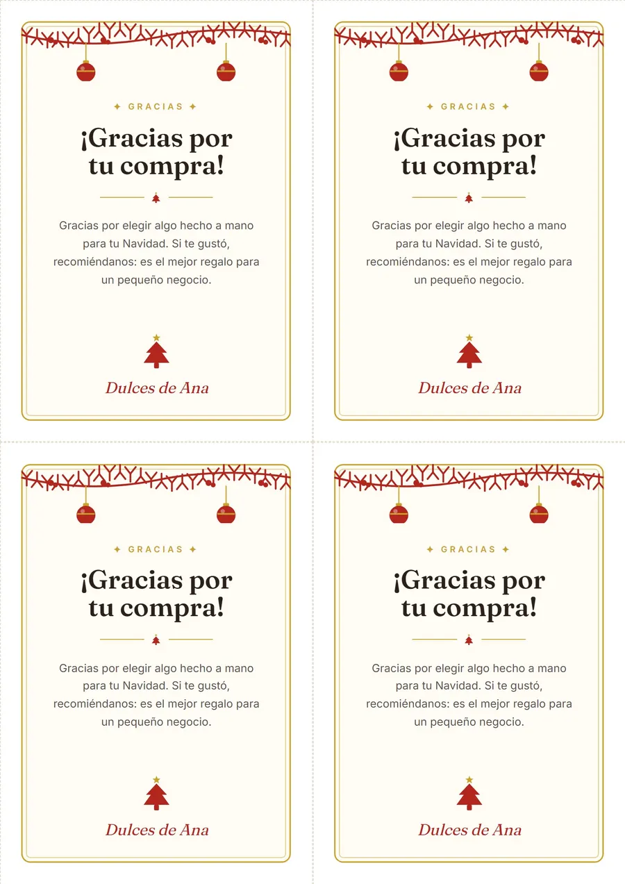 Hoja de tarjetas navideñas para imprimir generada por la aplicación web
